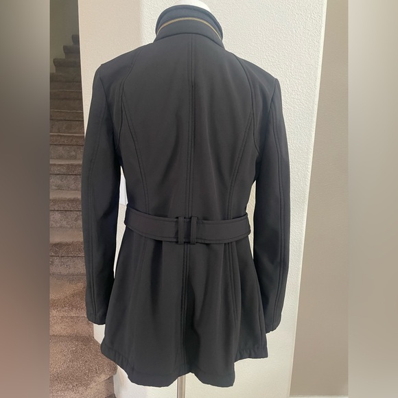 Michael Kors Softshell Moto Coat Belted Funnel Neck Hidden Hood - Picture 5 of 16